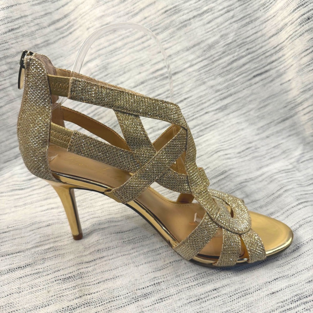 Marc Fisher Gold Nala Sandals Size 8.5 Metallic Formal Pump Heel Wedding - Picture 2 of 13